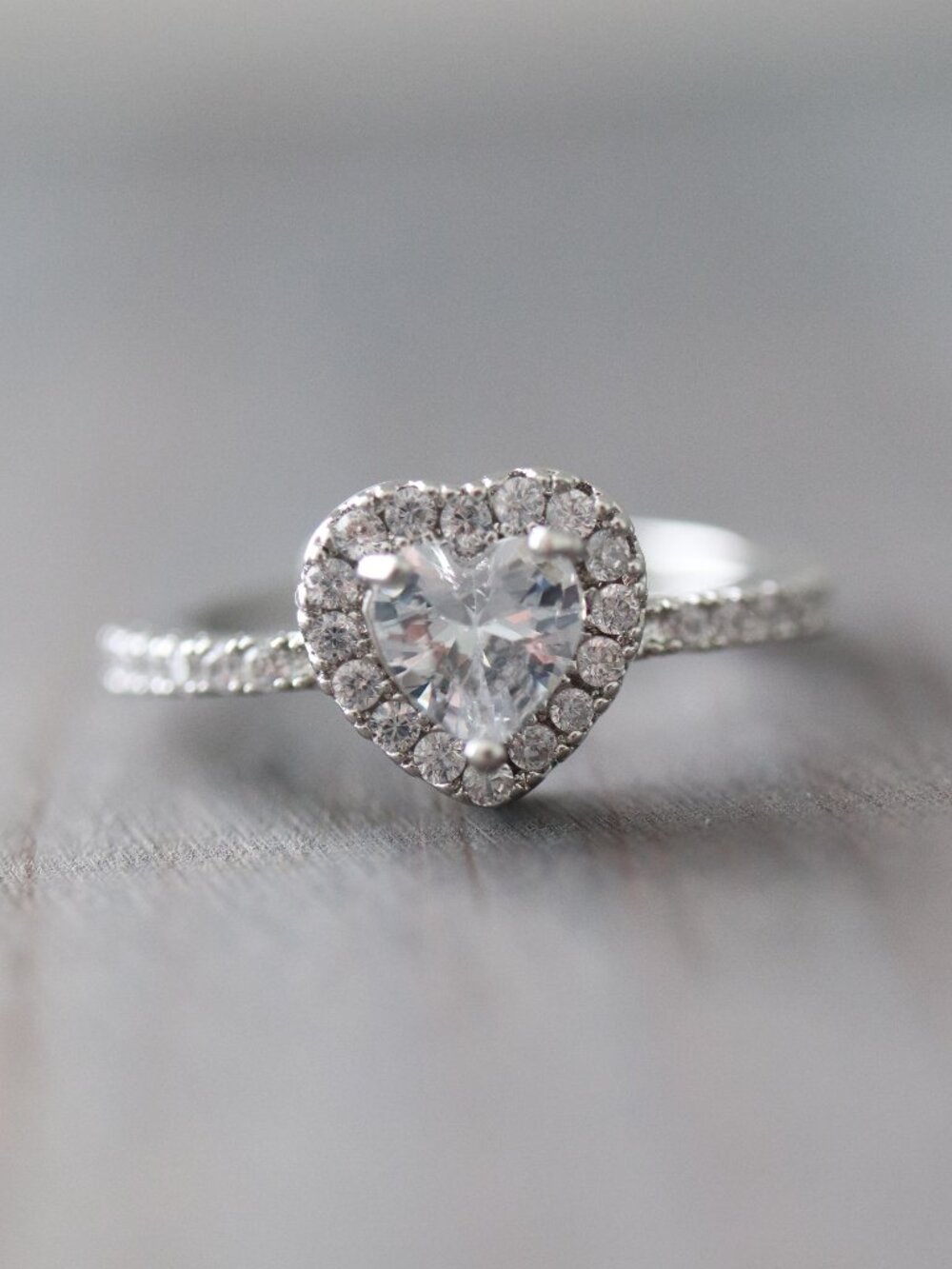 Heart Halo Pave Clear CZ Diamond Engagement Ring Adjustable Style